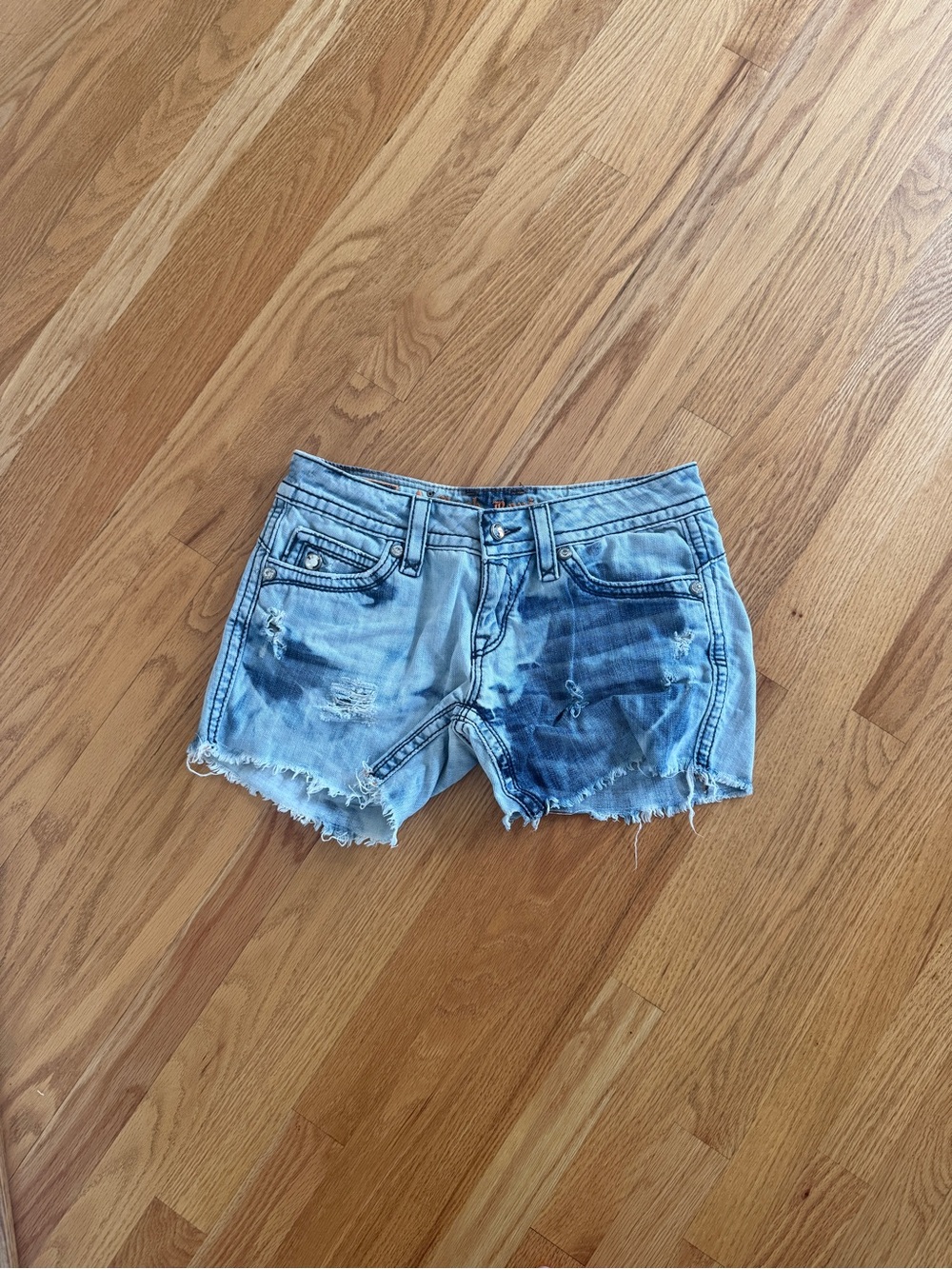 Rock revival self-cut Jean shorts tie dye bleach size 29